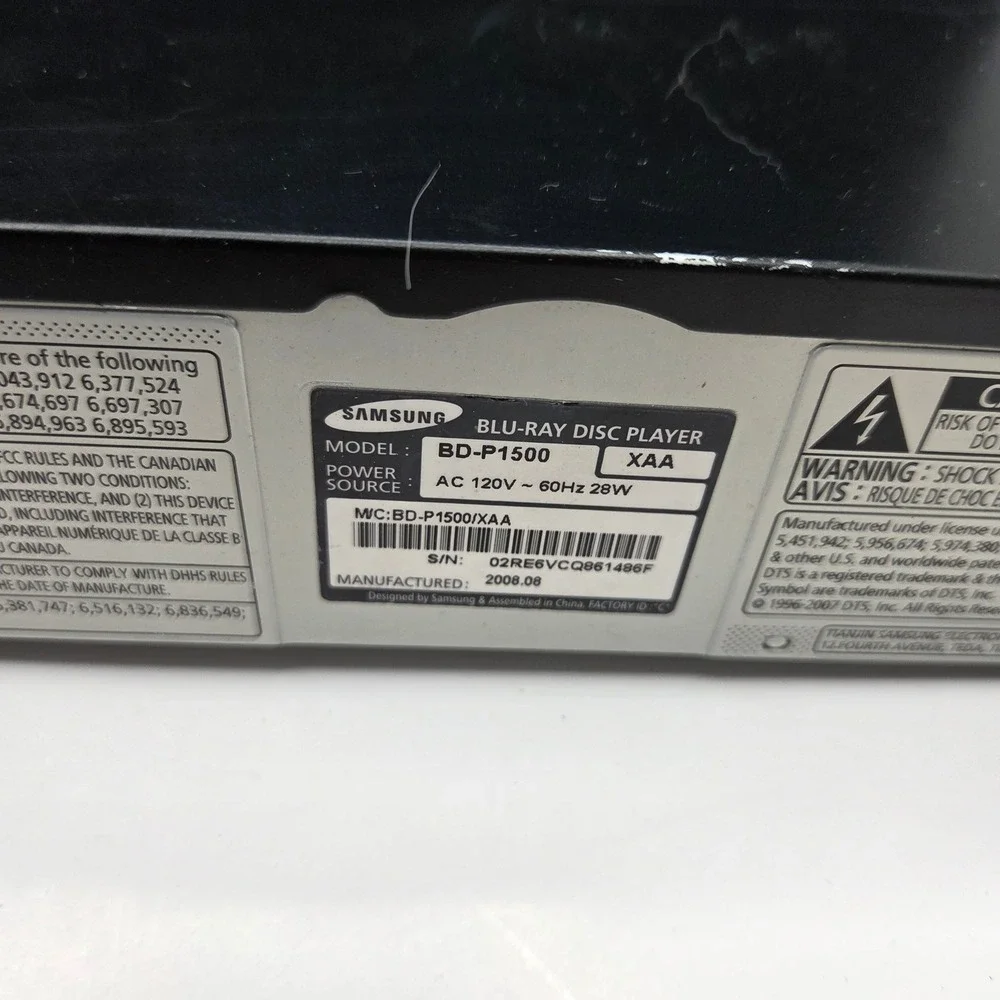Samsung Blu-ray Disc Player BD-P1500 1080p Black HDMI Dolby Digital DVD